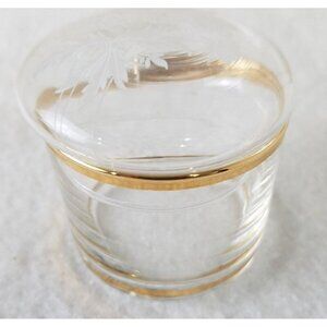 Trinket Box Vintage Round Crystal‎ with Lid Etched/painted Flowers gold trim 2pc